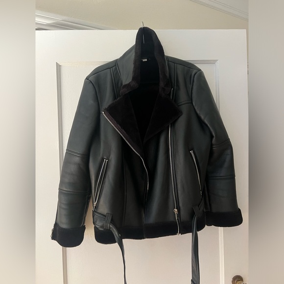 Topshop // Aviator Oversized Moto Jacket Size: 10 - Picture 1 of 6